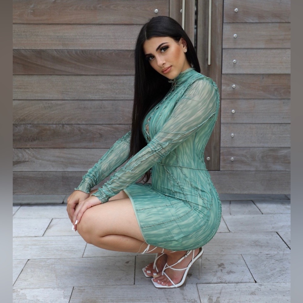House of CB Long Sleeve Green Laced Up Dress